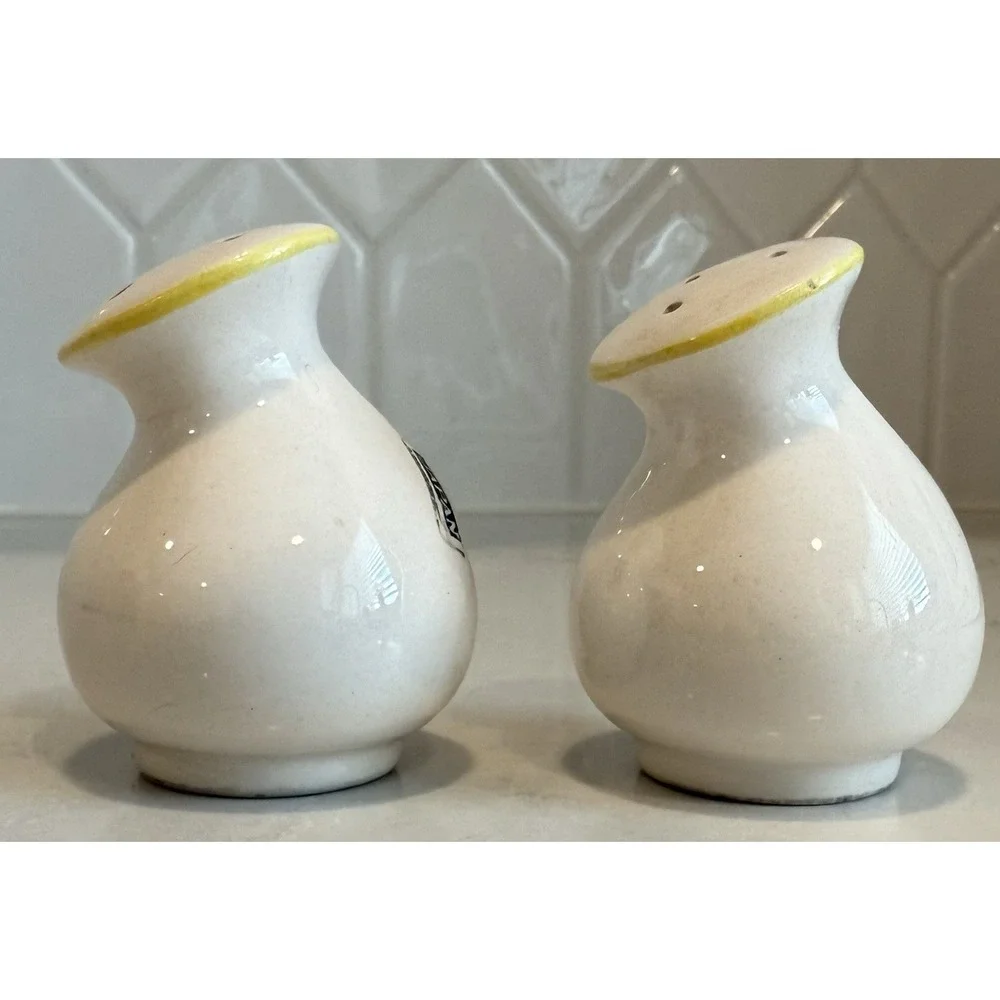 Vintage Mid Century Modern Salt & Pepper Shakers Hand Painted Onion & Leaves MCM